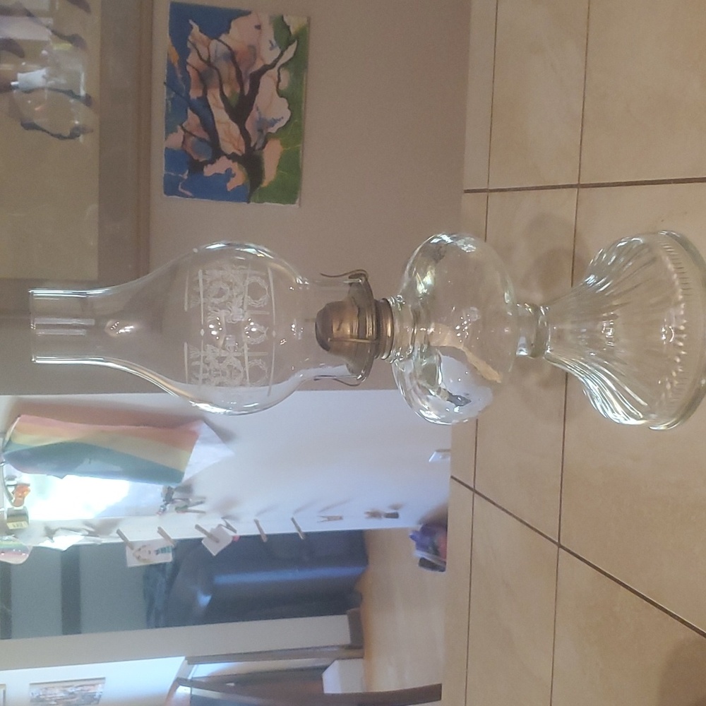 Vintage Glass Oil Lamp 19in
